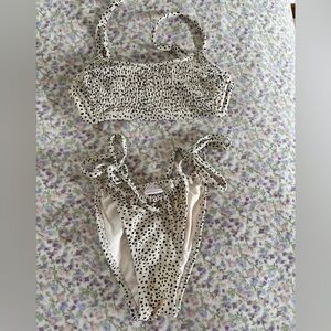 Xhilaration Cream and Black Polka Dot Bikini Set